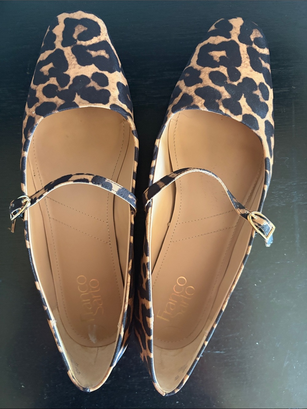 Franco Sarto Leopard-Print Mary Jane Flats in Tan & Black